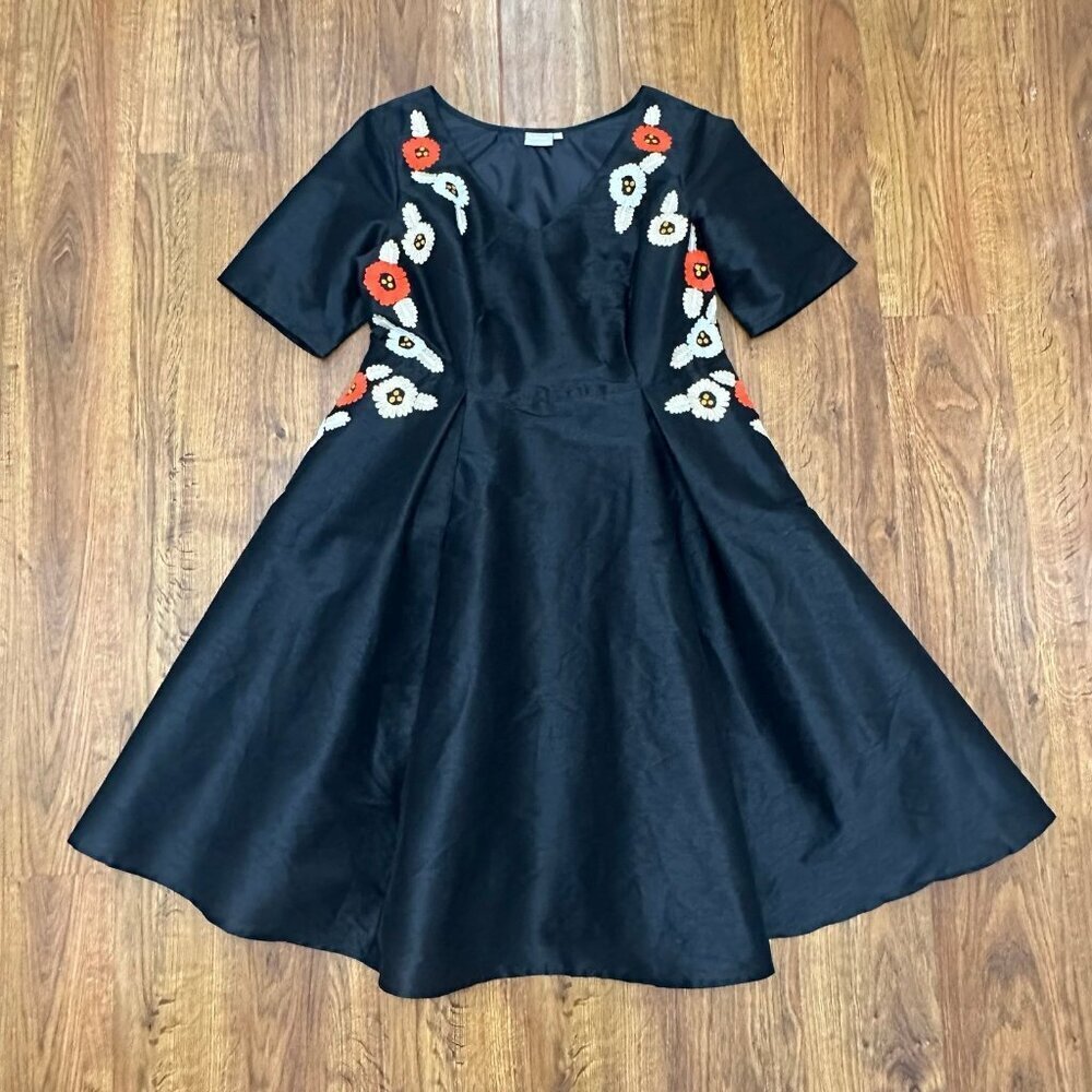 eShakti embroidered floral taffeta tea dress